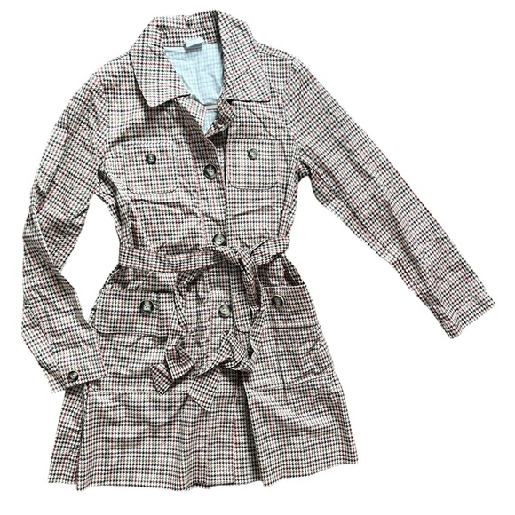 Cabi Houndstooth Sherlock Coat Trenchcoat Brown Red Cream Beige Women size Small - Picture 5 of 12